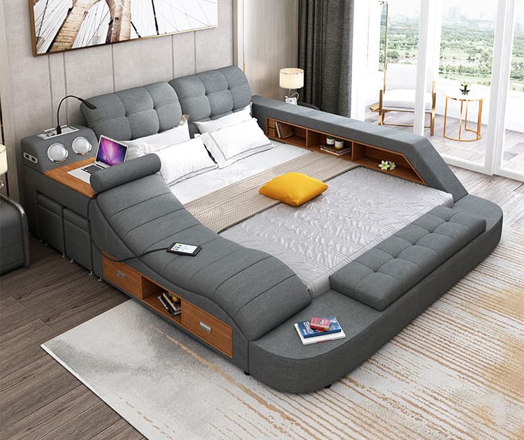 The Ultimate Bed With Integrated Massage Chair, Speakers and Desk